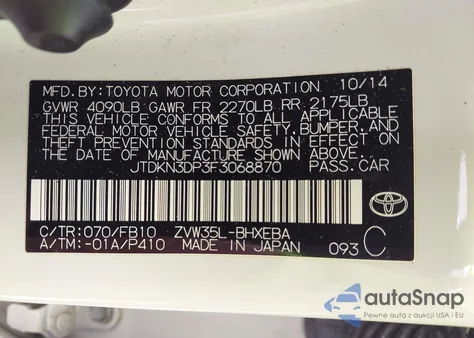 2015 Toyota Prius Plug-In from USA, damaged, VIN JTDKN3DP3F3068870